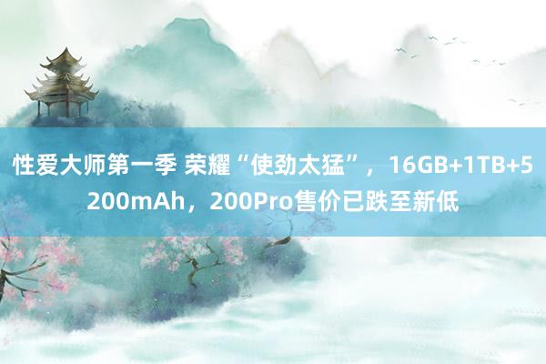 性爱大师第一季 荣耀“使劲太猛”，16GB+1TB+5200mAh，200Pro售价已跌至新低