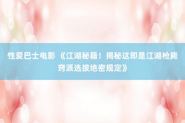 性爱巴士电影 《江湖秘籍！揭秘这即是江湖枪毙窍派选拔绝密规定》