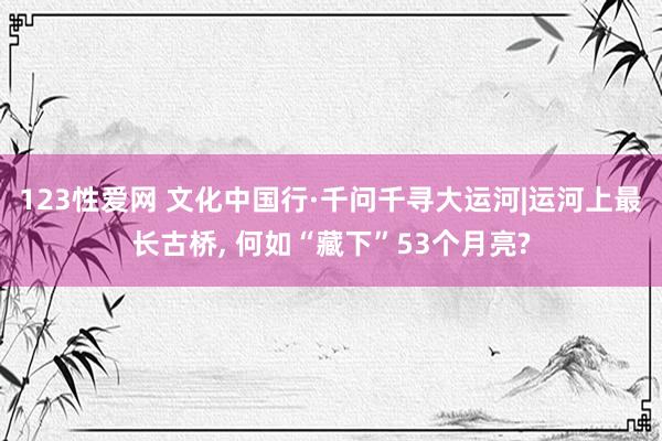 123性爱网 文化中国行·千问千寻大运河|运河上最长古桥, 何如“藏下”53个月亮?