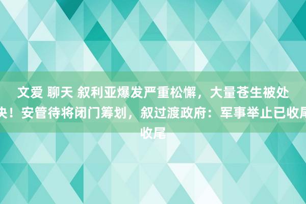 文爱 聊天 叙利亚爆发严重松懈，大量苍生被处决！安管待将闭门筹划，叙过渡政府：军事举止已收尾